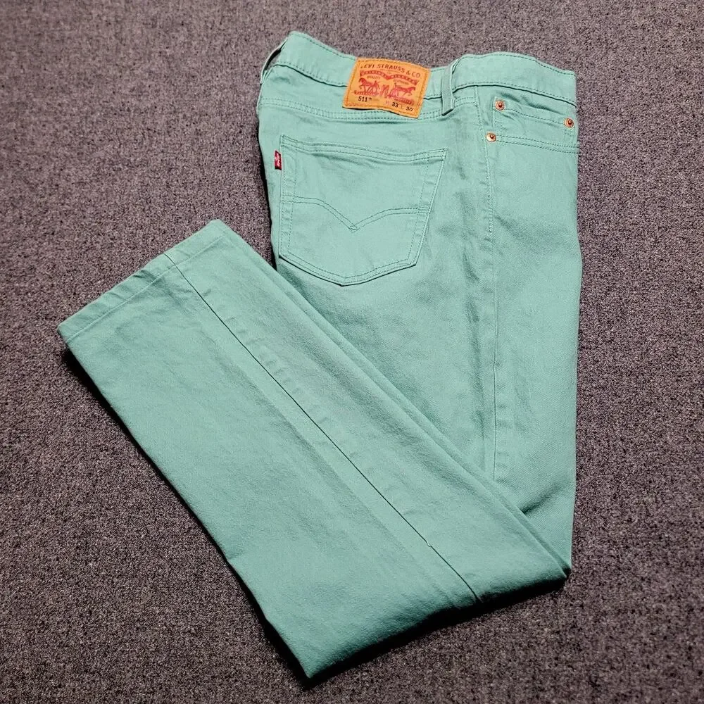Levis Jeans Mens 33x28* Mint Green 511 Straight Leg Denim Pants Stretch